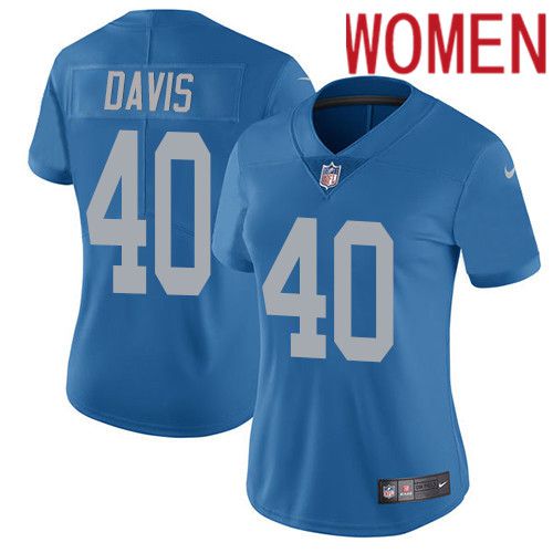 Women Detroit Lions 40 Jarrad Davis Nike Blue Alternate Vapor Limited NFL Jersey
